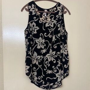 Black and Cream Floral Sleeveless Women's Top